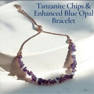 Tanzanite Chips & Enhanced Blue Opal Chips Bolo Sterling Silver Bracelet NWOT